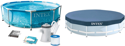 Набор Бассейн каркасный Intex Metal Frame Pool Морской принт 305х76 см (28208) + Тент для каркасного бассейна Intex Metal Frame 305 см (28030)