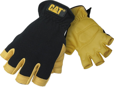 Захисні рукавички CAT без пальців з оленячої шкіри L жовто-чорні (4895171749737)