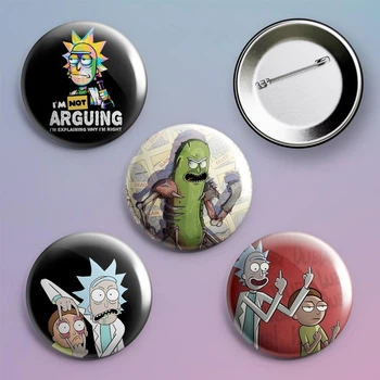 Закатные значки Рик и Морти Rick and Morty металлические на булавке 56 мм 4 штуки в комплекте