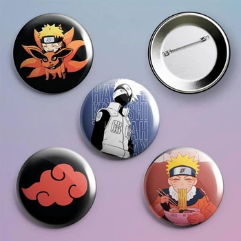 Закатные значки аниме Наруто Naruto Акацуки металлические на булавке 56 мм 4 штуки в комплекте