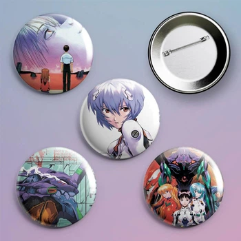 Закатные значки аниме Евангелион Neon Genesis Evangelion металлические на булавке 56 мм 4 штуки в комплекте