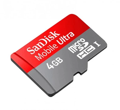 Карта пам'яті SanDisk MicroSD 4GB Class 10 з SD-адаптером, 15 х 11 мм, чорно-червна (KSAN 4)