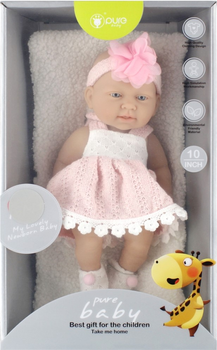 Lalka bobas Pure Baby w różowej sukience z opaską 25 cm (5904335886795)