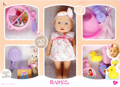 Lalka bobas LS Baby Doll w białej sukience i opasce na głowie 30 cm (5904335895155)