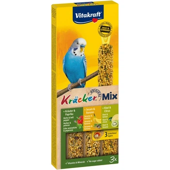 Ласощі для хвилястих папуг Vitakraft Kracker Original Trio-Mix з інжиром, ківі та бананом, 90г/3шт