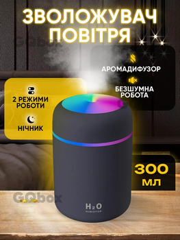 Портативный увлажнитель воздуха Aroma Car Humidifier H2O Компактный светодиодный ультразвуковой диффузор 300 мл Детский ночник Серый