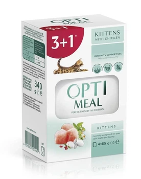 Вологий корм Optimeal для кошенят з куркою 4 х 85г (4820083907616)