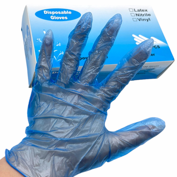 Одноразові блакитні нестерильні пудровані вінілові рукавички Disposable Gloves, 100шт./уп. (Розмір L)