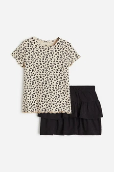 Костюм (футболка и юбка) бежево-черный леопардовый принт H&M 116см (400095795)