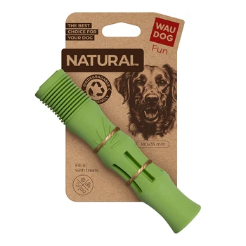 Іграшка для собак WAUDOG Fun Natural Палиця зелена, екологічна біорозкладна гумова паличка із схованкою для ласощів, розвиваюча іграшка для собак, розмір 18 см, діаметр 35 мм (621118)