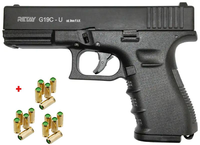 Пистолет стартовый Retay G 19C 14-зарядный кал. 9 мм. Цвет - black.+15 патронов STS