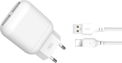 Мережевий зарядний пристрій XO L78 2.4A/2USB + Lightning White (L78-L-WH)