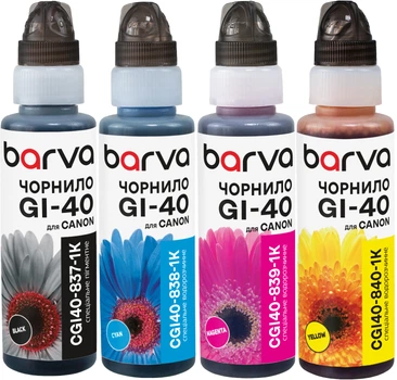 Комплект чернил Barva для Canon Pixma G5040/G6040/G7040 (GI-40) флакон OneKey (1K) 4x100 мл BP/C/M/Y (CGI40-1K-MP)