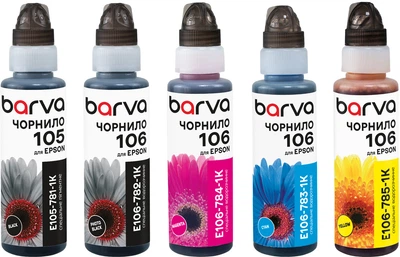 Комплект чернил Barva для Epson L7160/L7180 (105/106) флакон OneKey (1K) 5х100 мл BP/PB/C/M/Y (E105-1K-MP)