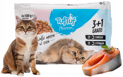 Mokra karma dla kotów TufTuf dorsz i pstrąg 4 x 100 g (5903802475401)