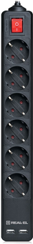 Сетевой удлинитель Real-El RS-6 Protect USB Charge 5 м Black (EL122300018)