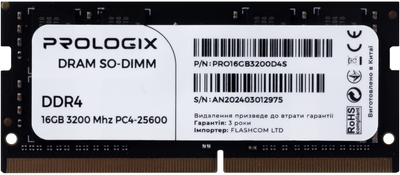 Оперативна пам'ять Prologix SODIMM DDR4-3200 16384 MB PC4-25600 (PRO16GB3200D4S)