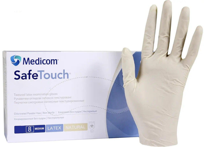 Рукавички Medicom латексні неопудрені розмір M 100 шт білі