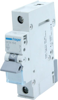 Автоматичний вимикач Hager 1-п. C 4A (6kA) 1M (MCN104)