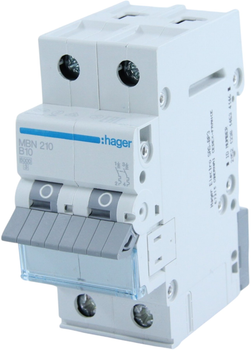 Автоматичний вимикач Hager 2-п. B 10A (6kA) 2M (MBN210)