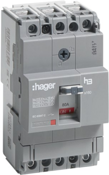 Автоматичний вимикач Hager 3-п. 80A (18kA) Тфікс./Мфікс. "x160" (HDA080L)
