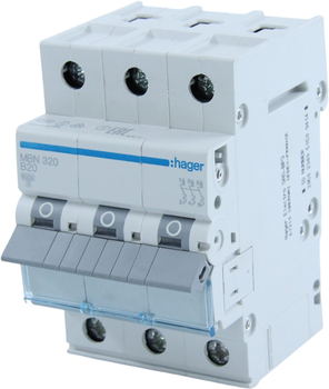 Автоматичний вимикач Hager 3-п. B 20A (6kA) 3M (MBN320)