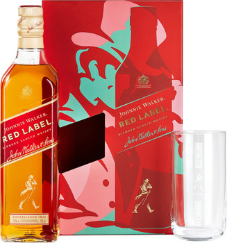 Віскі Johnnie Walker Red Label витримка 4 роки 0.7 л 40% + склянка в подарунковій упаковці (4820178651240)