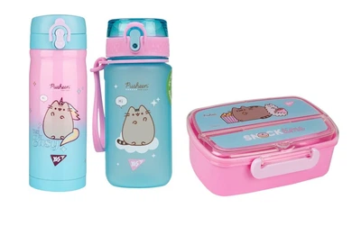 Пляшка для води Yes Pusheen 500 мл + термос Yes Pusheen 350 мл+ ланчбокс Yes Pusheen 750 мл з ложкою та виделкою