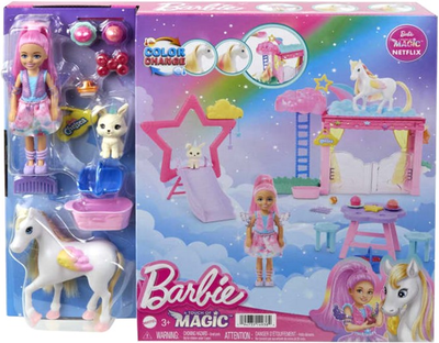 Lalka z akcesoriami Mattel Barbie Szczypta magii Chelsea z jednorożcem (0194735149384)