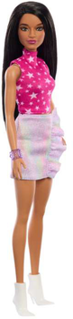 Lalka Barbie Fashionistas Doll #215 With Black Straight Hair & Iridescent Skirt, 65th Anniversar (HRH13)