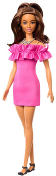 Lalka Barbie Fashionistas Doll #217 With Brown Wavy Hair & Pink Dress, 65th Anniversary (HRH15)