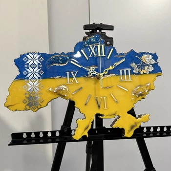 Часы настенные из эпоксидной смолы "Карта Украины" 40х27 см (041-40)