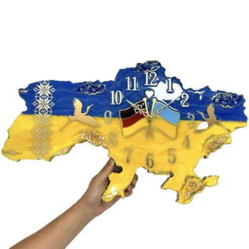 Годинник настінний з епоксидної смоли "Карта України" 60х40 см (012-60)