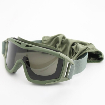 Захисні окуляри - маска з 3 змінними лінзами та чохлом олива