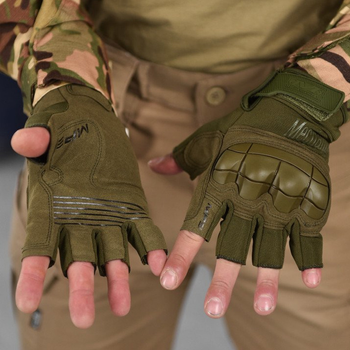 Перчатки Mechanix M-Pact 3 с открытыми пальцами и защитными накладками олива размер M