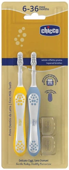Зубна щітка для дітей Chicco First Milk Teeth Indigo 6-36 міс Блакитна Жовта 2 шт (8058664174713)