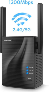 Ретранслятор WiFi Rockspace 1200 Мбит/с (AC1200) расширитель диапазона Wi-Fi WPS 2 внешние антенны, черный