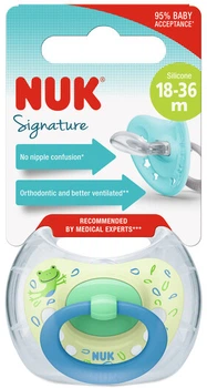 Пустышка ортодонтическая NUK силиконовая Signature р3 листочки/лягушка (4008600380047)