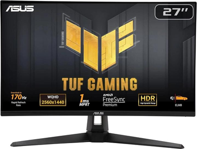Монітор ASUS 27” TUF Gaming VG27AQA1A QHD 2K / VA 170Hz / 8-Bit / sRGB 100% / HDR10 / Shadow Boost / Freesync Premium / Adaptive-Sync / Speakers 2W\