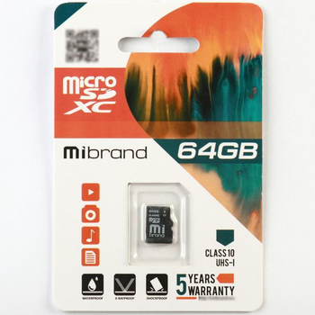 Карта памяти micro-SDXC 64Gb Mibrand Class10 UHS-1 no adapter (58185)