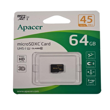 Карта памяти micro-SDXC 64Gb Apacer Class10 UHS-I (up to 45Mb/s) no adapter (54903)