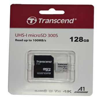 Карта памяти micro-SDXC 128Gb (UHS-3) Transcend 300S 100Mb/s + adapter SD, 4K (57588)