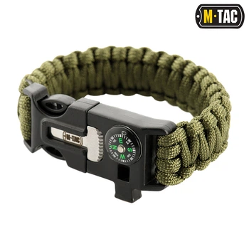 Браслет з компасом, висікачем іскор і свистком M-Tac, Olive, L. Паракорд.