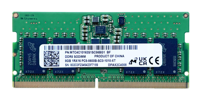 Оперативная память Micron SODIMM DDR5 8Gb 1Rx16 PC5-5600B-SC0-1010-XT MTC4C10163S1SC56BG1 BF