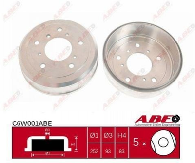 Тормозной барабан ABE C6W001ABE Volkswagen LT 281609617, 14325210