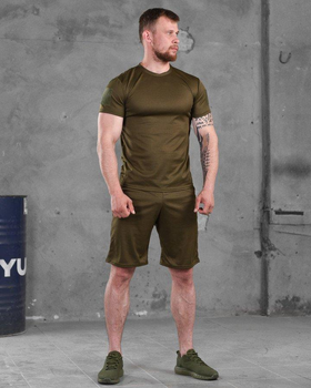 Мужской летний комплект шорты+футболка S олива (87403)