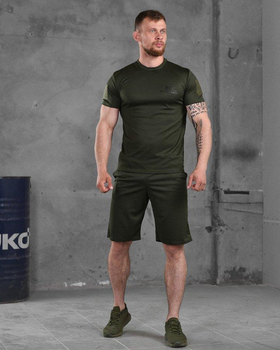 Чоловічий літній комплект ЗСУ За Перемогу шорти+футболка M олива (87397)