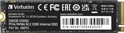Dysk SSD Verbatim Vi3000 256GB M.2 2280 NVMe PCIe 3.0 x4 3D NAND TLC (0023942493730)