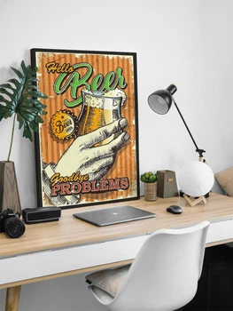 Вінтажний пивний постер / Beer / Пивний плакат / Hello beer vintage poster