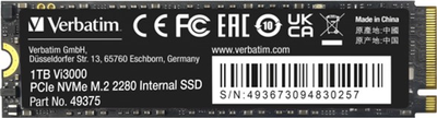SSD диск Verbatim Vi3000 1TB M.2 2280 NVMe PCIe 3.0 x4 3D NAND TLC (0023942493754)